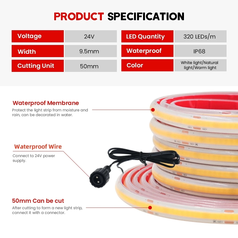 24В COB-лента IP68, водонепрон – обзор и цена Outdoor Power Strip Weatherproof